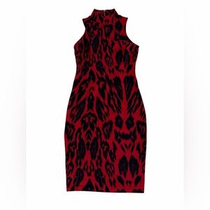 Jennifer Lopez Red and Black Midi Dress
